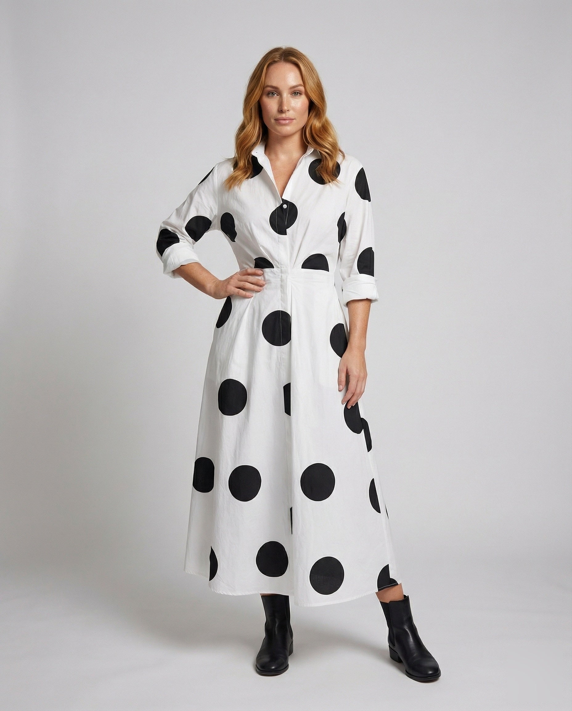 Damen Hemdblusenkleid Tailliert Tellerrock - Eveloria