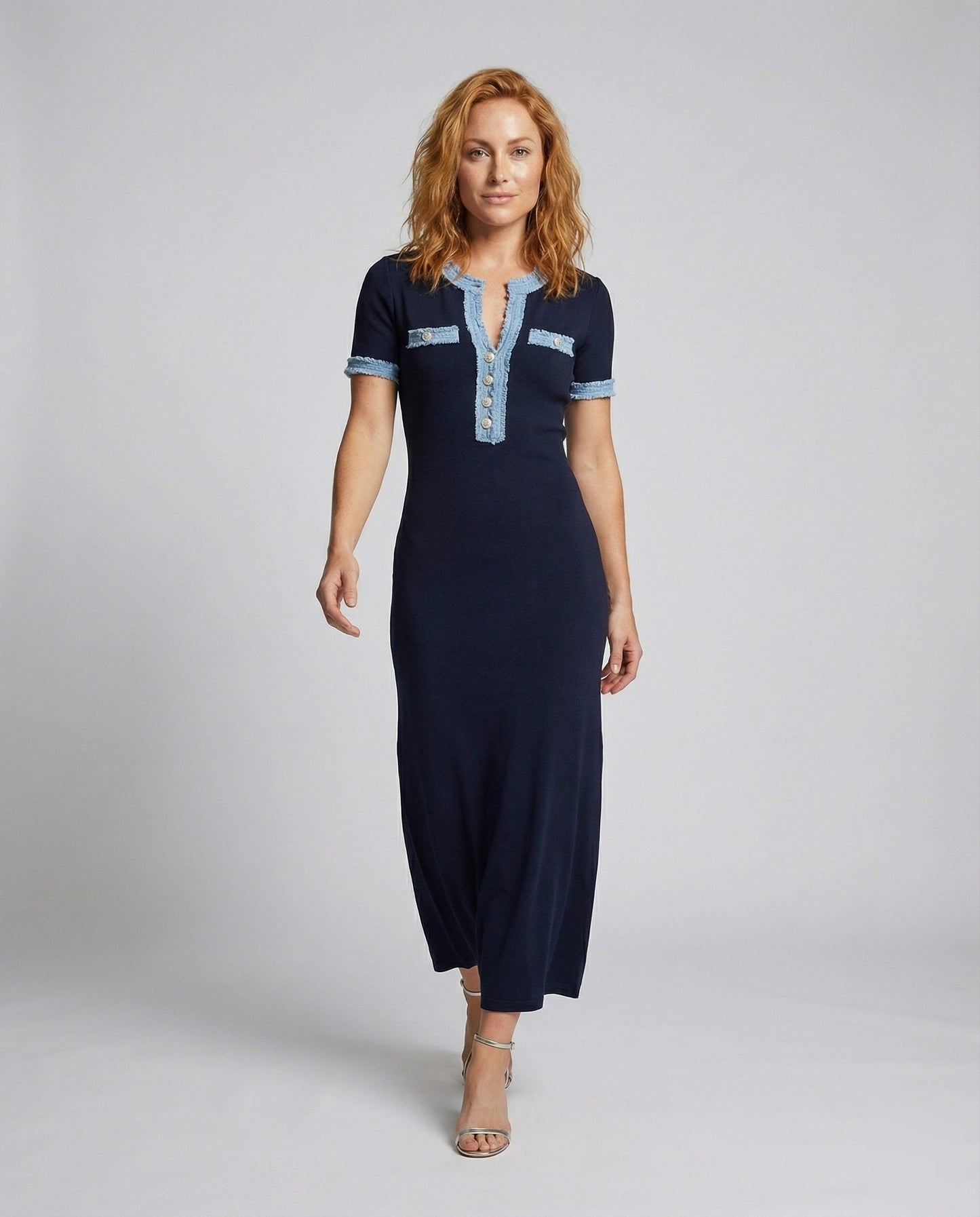 Damen Maxikleid Stretchstrick Tailliert Schwarz - Eveloria