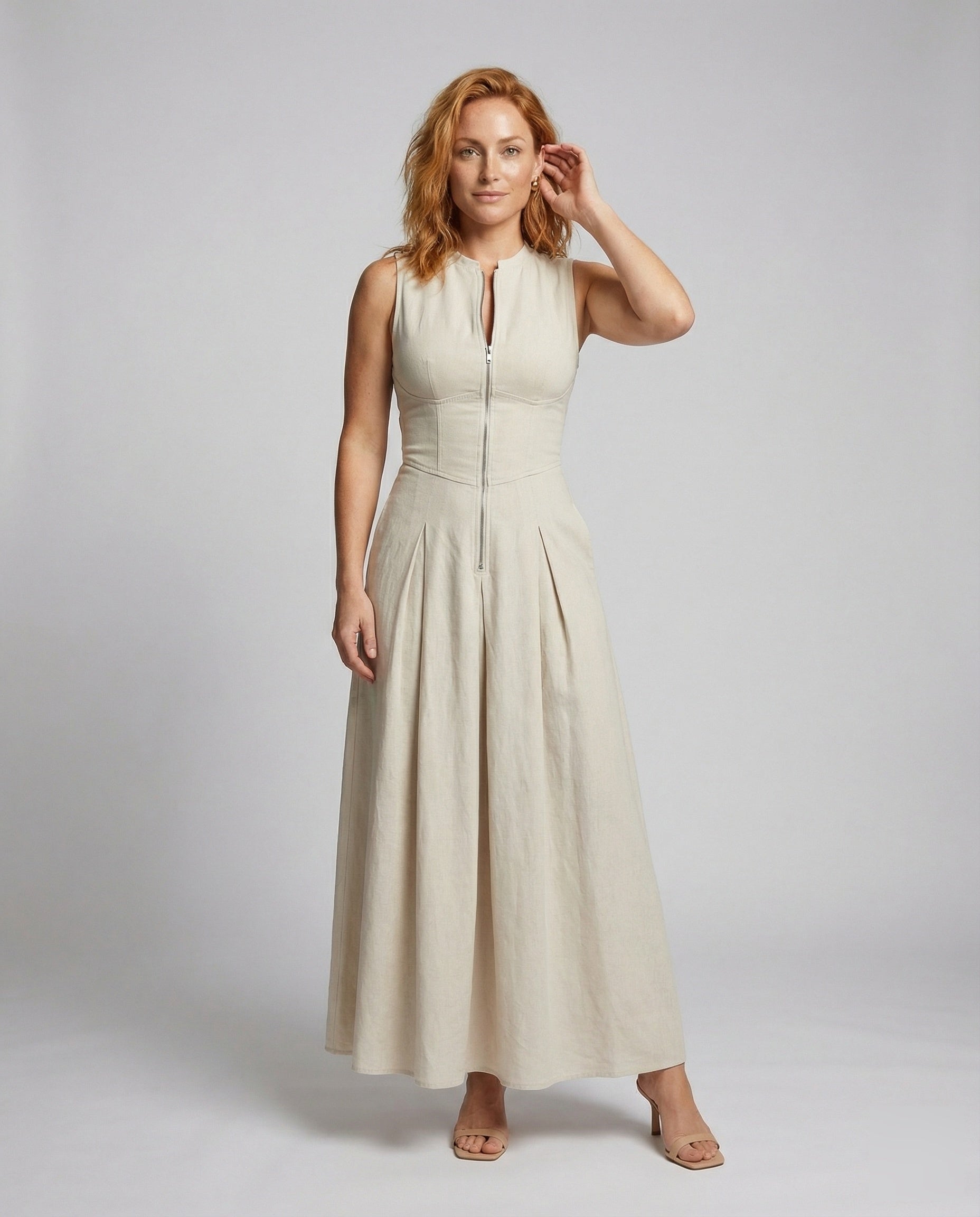 Damen Maxikleid Tailliert Frontreißverschluss - Eveloria