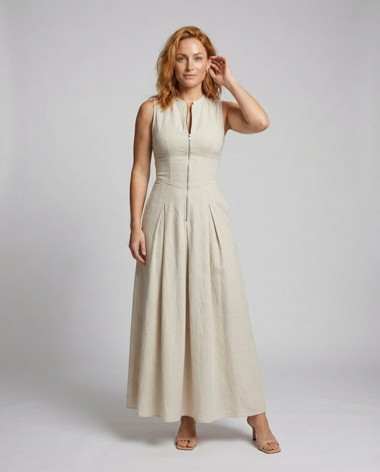 Damen Maxikleid Tailliert Frontreißverschluss - Eveloria