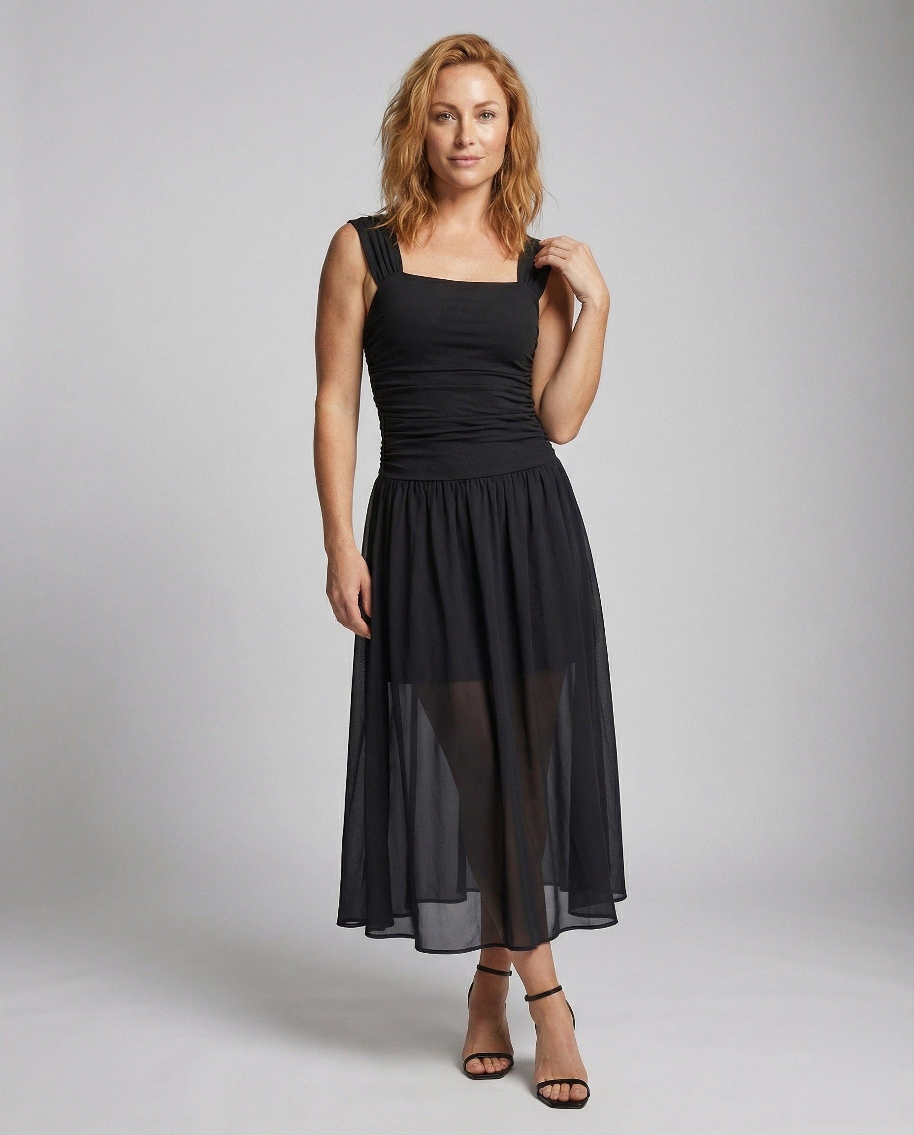 Damen Maxikleid Tailliert Chiffon Überrock - Eveloria