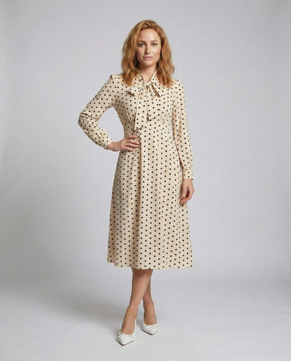 Damen Taillenkleid Mittellänge Schleifenkragen - Eveloria