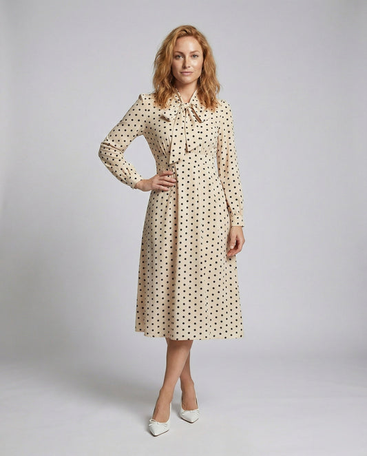 Damen Taillenkleid Mittellänge Schleifenkragen - Eveloria
