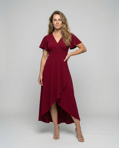 Damen Midikleid V-Ausschnitt Volantfront - Eveloria