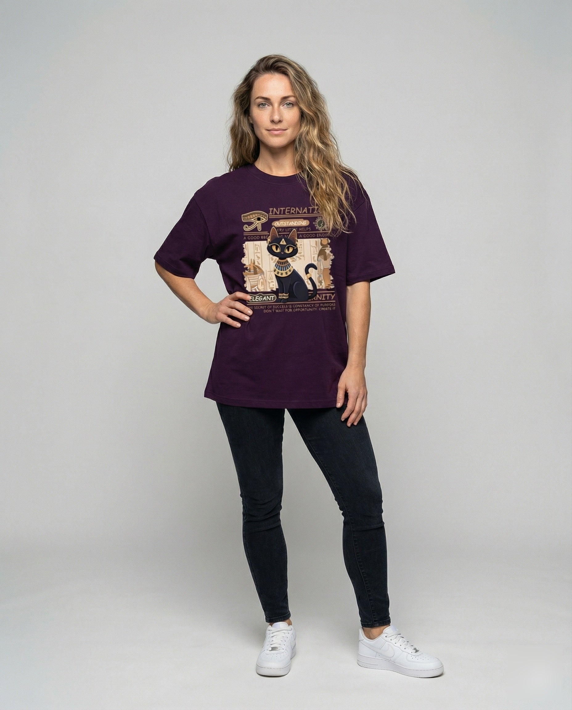 Damen Baumwollshirt Ägyptische Katzenprint Bluse - Eveloria
