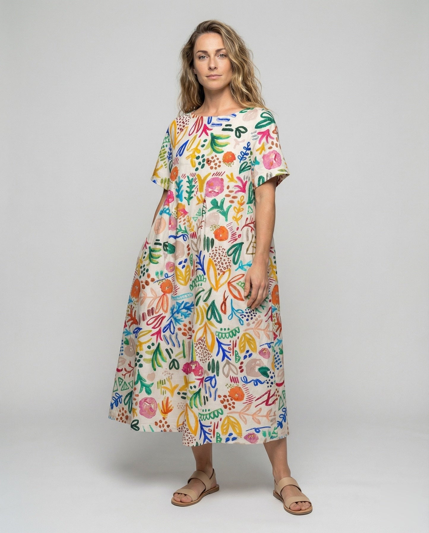 Damen A-Linien-Kleid Baumwoll-Leinen Weit - Eveloria