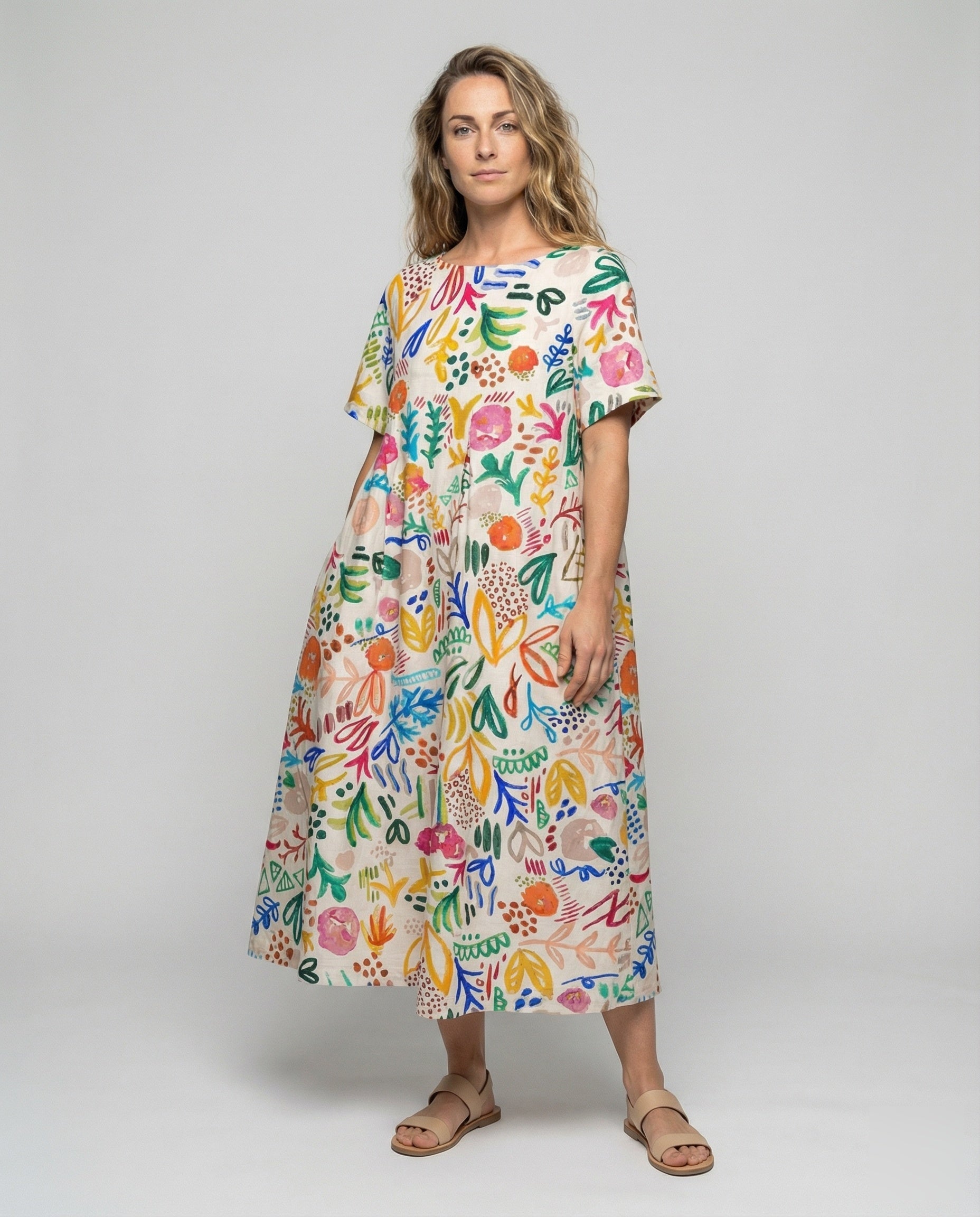 Damen A-Linien-Kleid Baumwoll-Leinen Weit - Eveloria