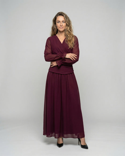 Damen Wickel Maxikleid Volantmanschetten - Eveloria