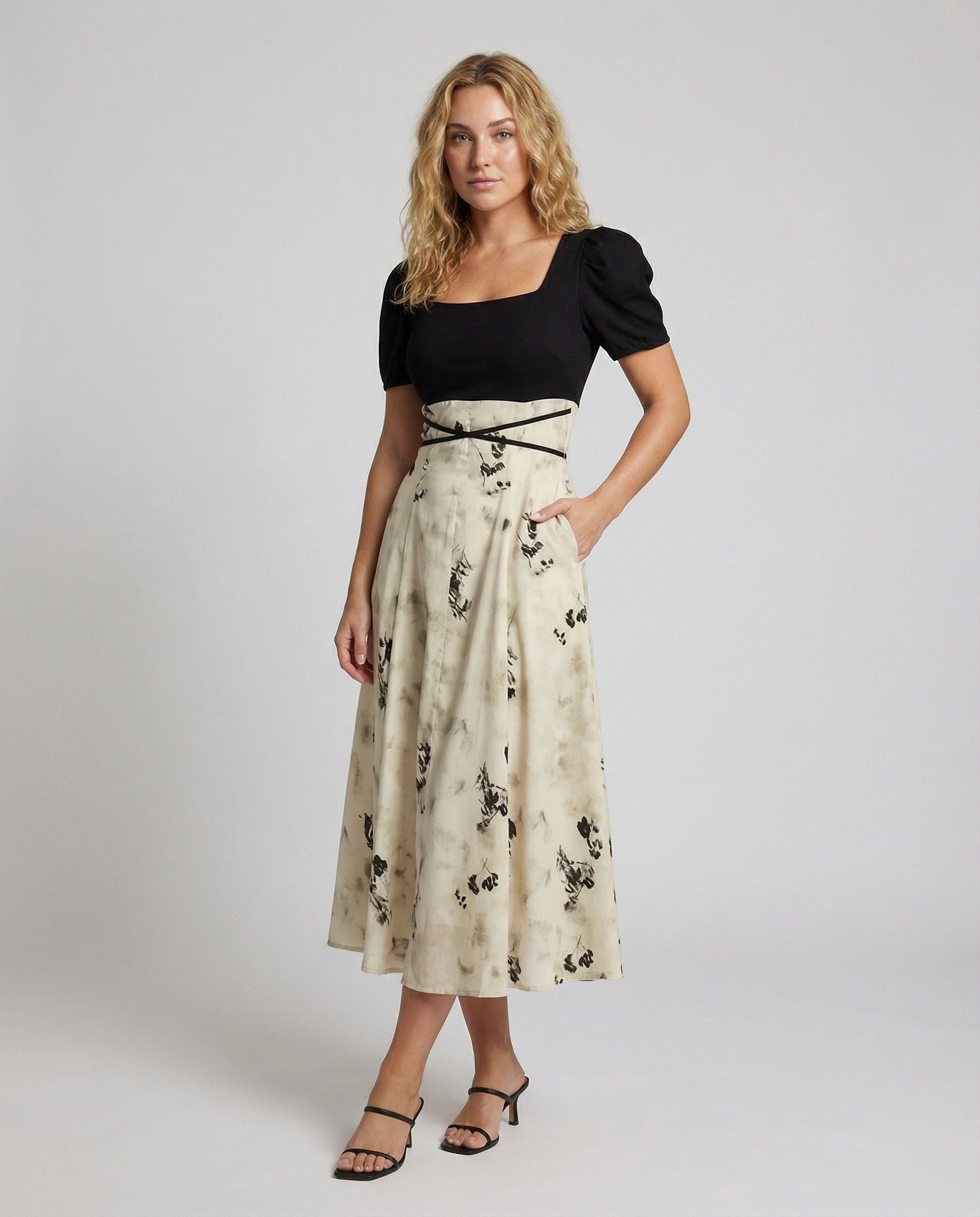 Damen Midikleid Puffärmel Blumenmuster Rock - Eveloria