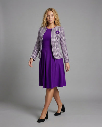 Damen Etuikleid-Set Zweiteilig Bouclé Blazer - Eveloria