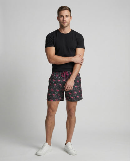 Herren Badeshorts Flamingo-Print Baumwolle Rosa - Eveloria