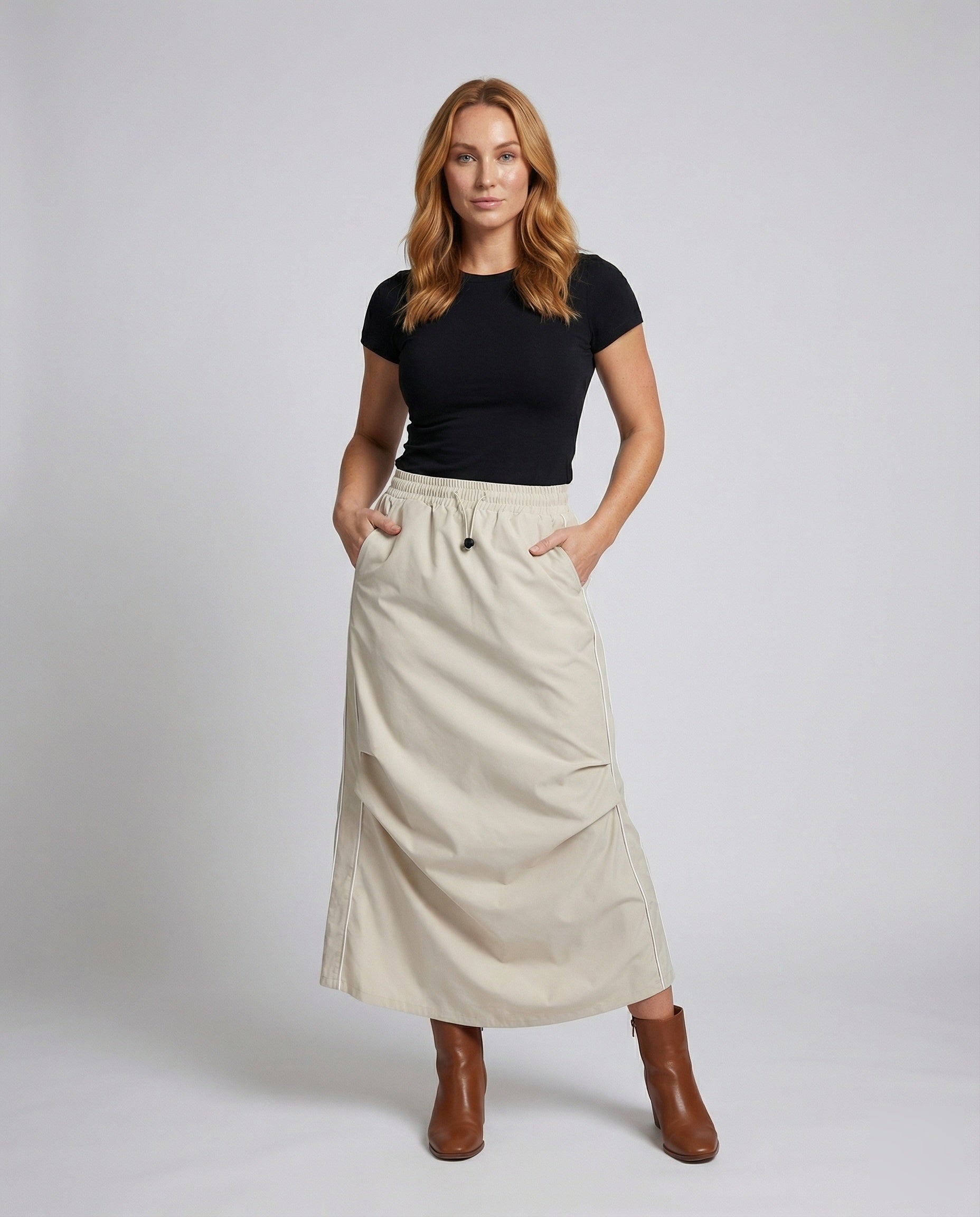 Damen asymmetrischer Maxirock mit Drapierung - Eveloria