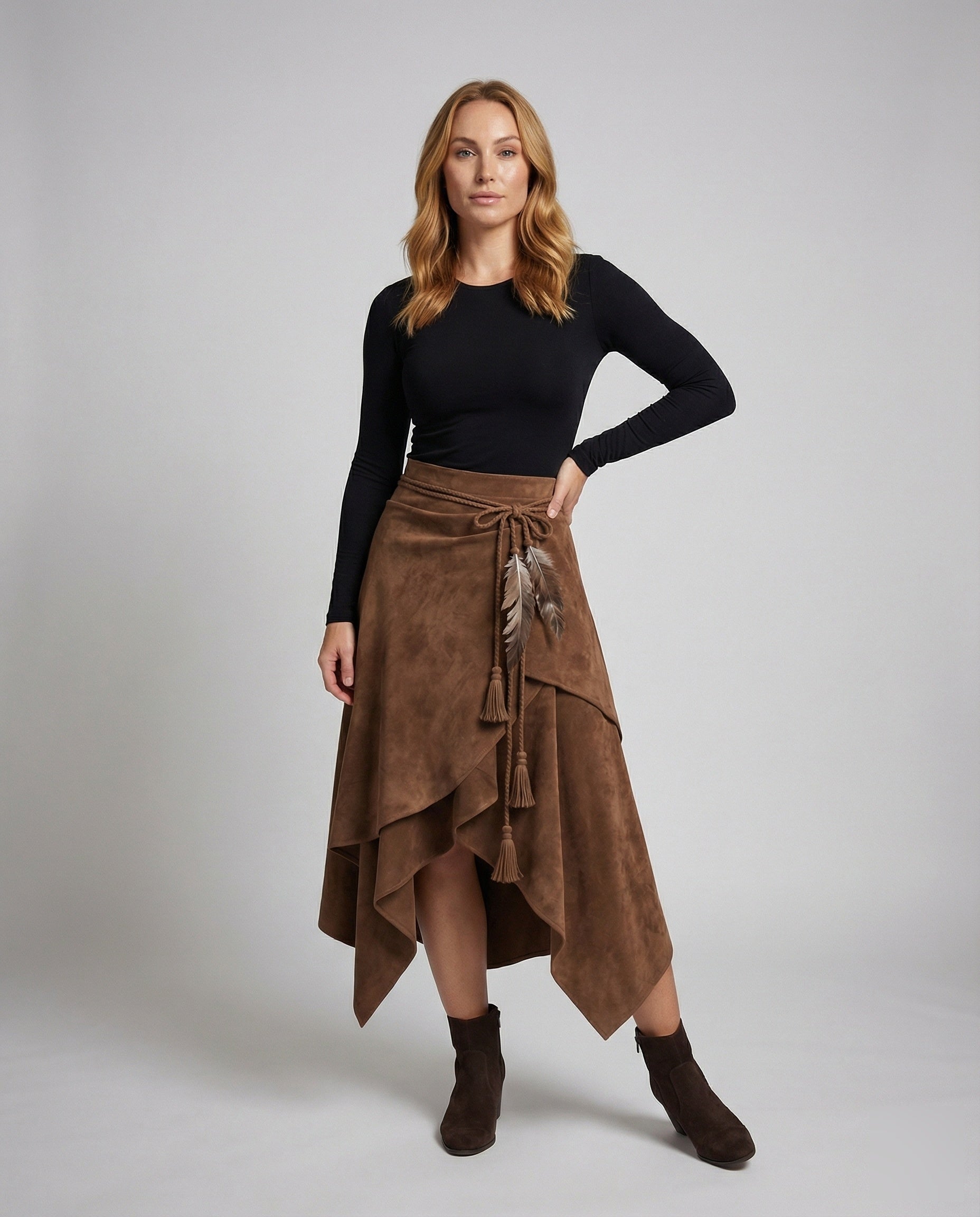 Damen asymmetrischer Wickelrock mit Zipfelsaum - Eveloria