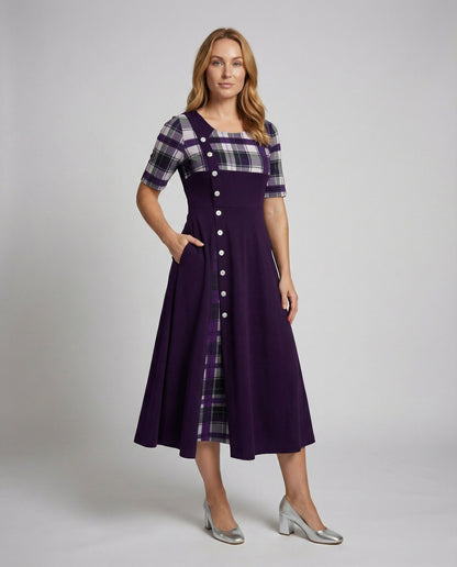 Damen Maxikleid Ausgestellt Karomuster - Eveloria