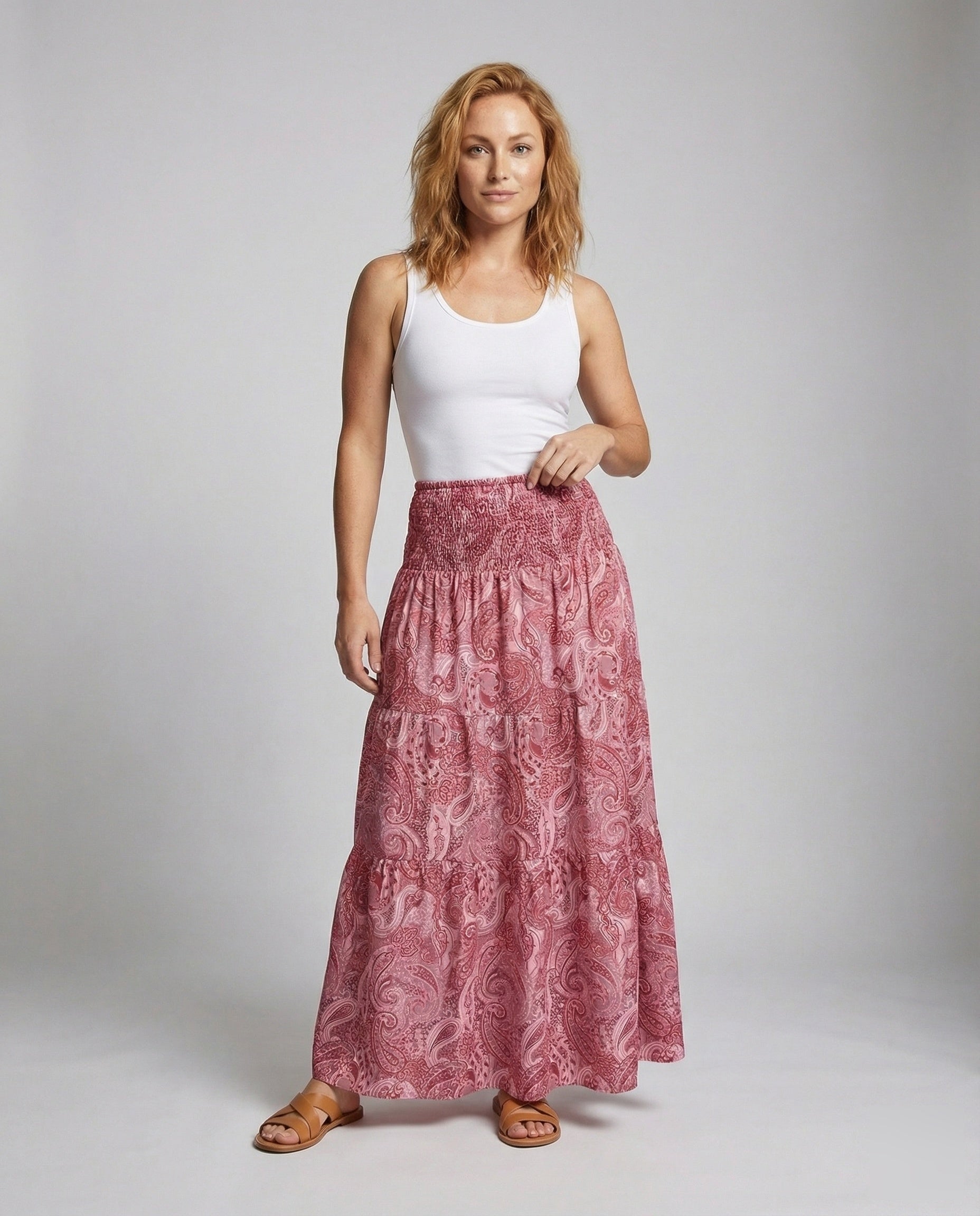 Damen Stufenrock Paisley-Muster Bodenlang - Eveloria