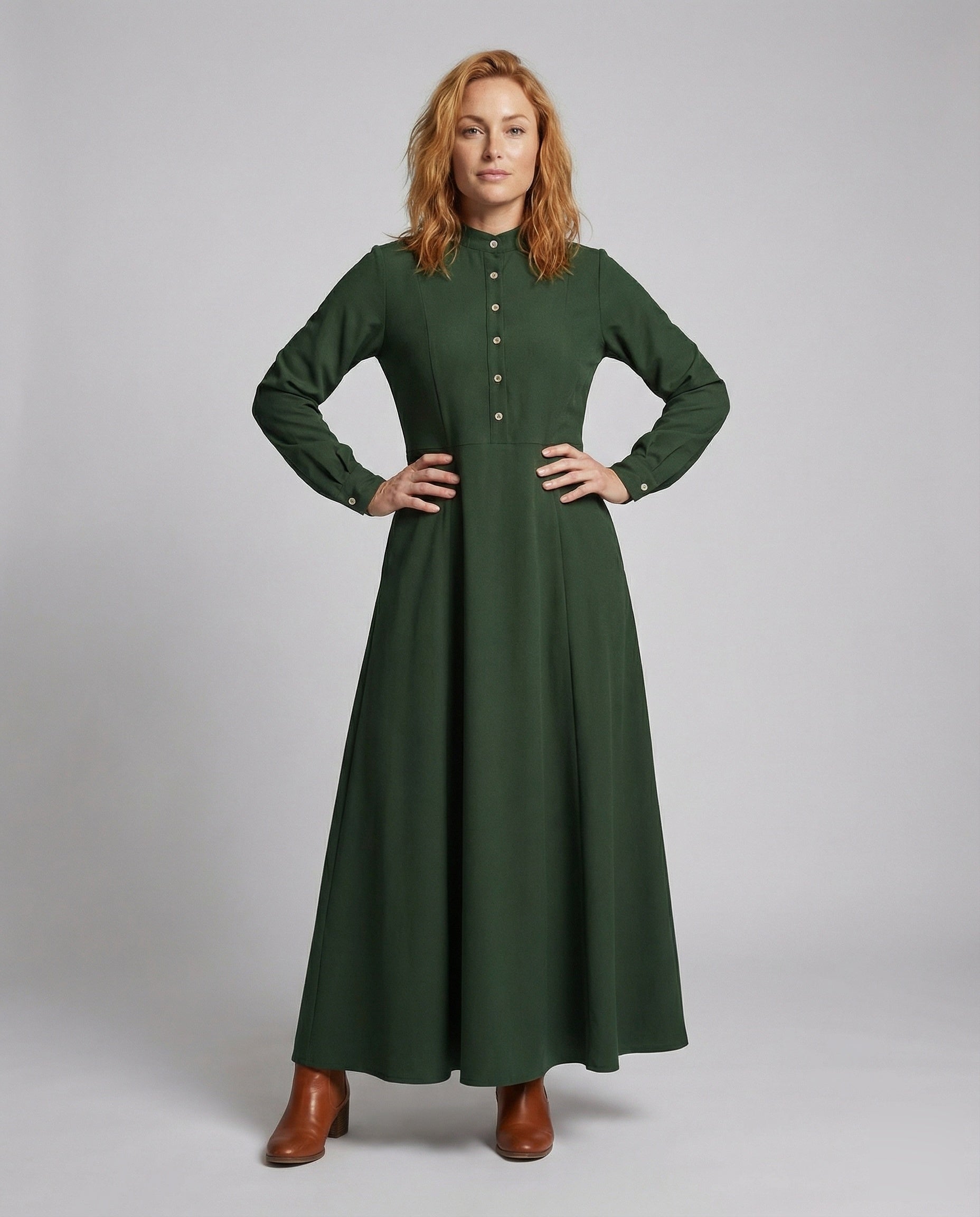 Damen Maxikleid Bodenlang Knopfleiste - Eveloria