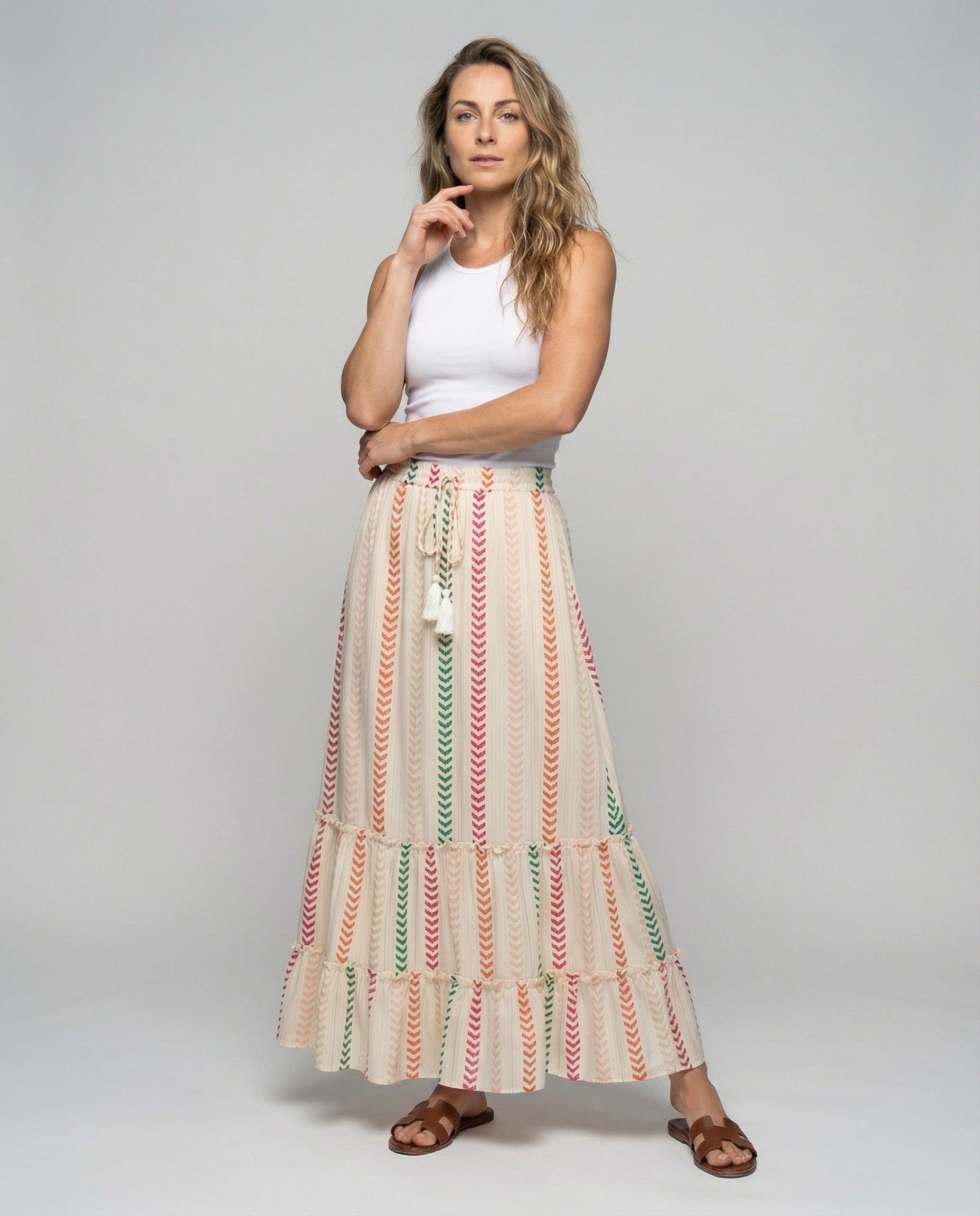 Damen Stufenrock Boho Zickzackmuster - Eveloria