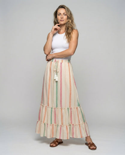 Damen Stufenrock Boho Zickzackmuster - Eveloria