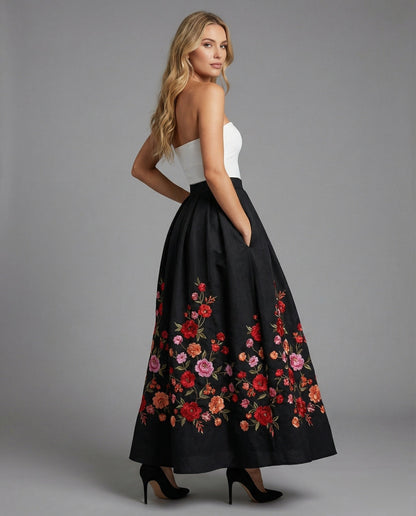 Damen Maxirock Blumenstickerei - Eveloria