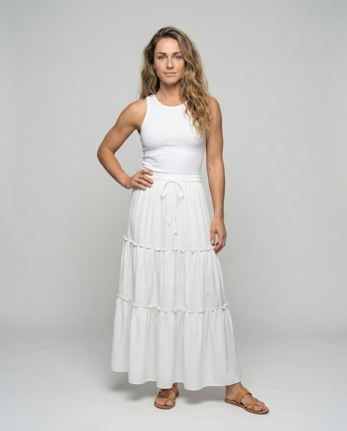Damen Maxirock Dreistufig Volant Schwarz - Eveloria