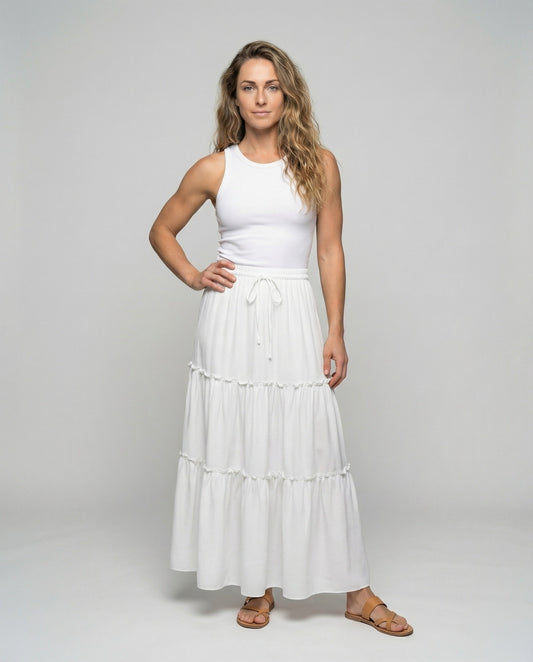 Damen Maxirock Dreistufig Volant Schwarz - Eveloria