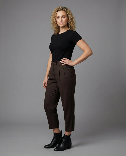 Damen Bundfaltenhose Elegant Schwarz - Eveloria