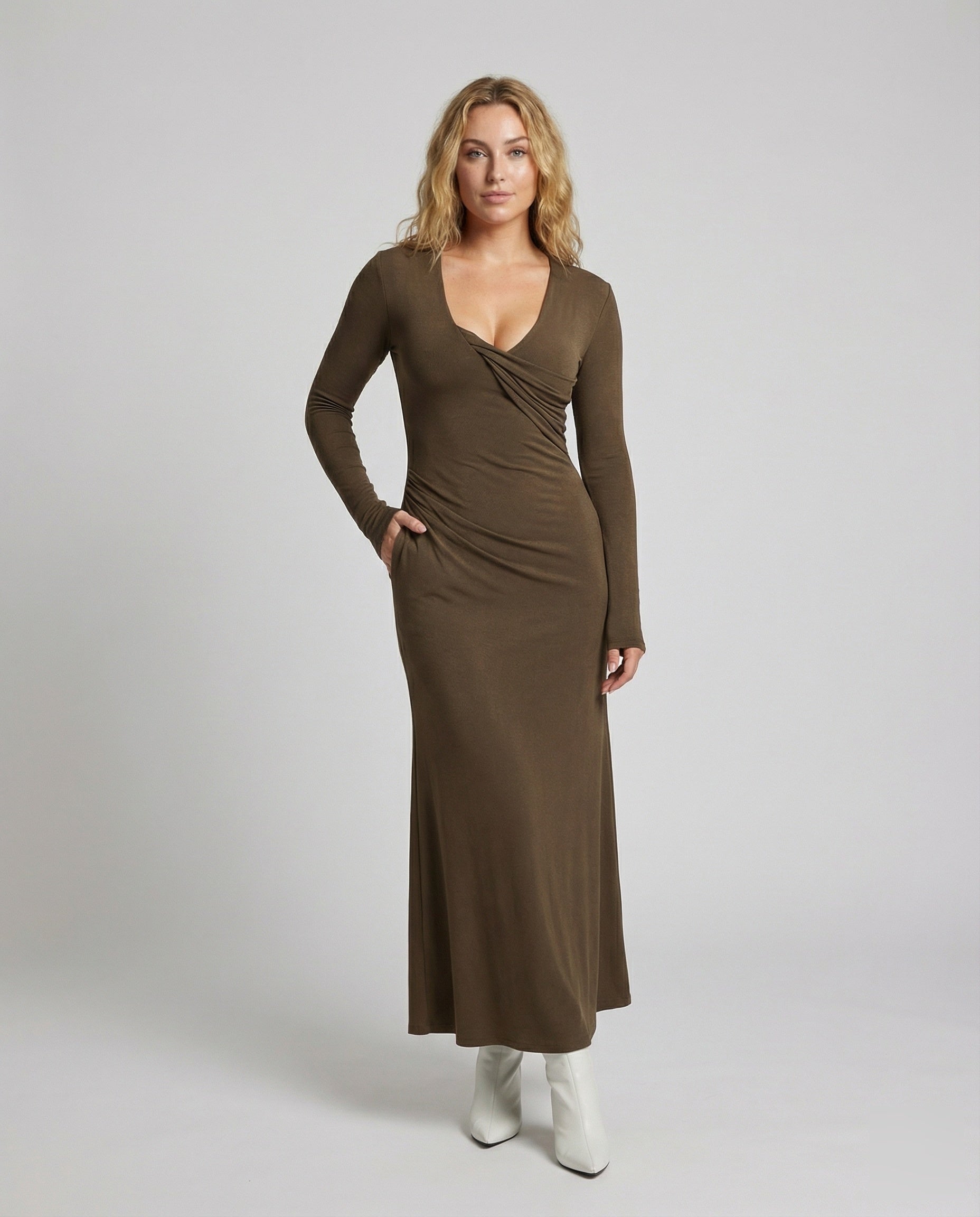 Damen Maxikleid Figurbetont Glockenärmel - Eveloria