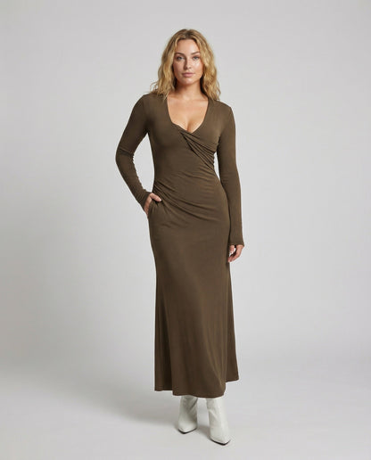 Damen Maxikleid Figurbetont Glockenärmel - Eveloria