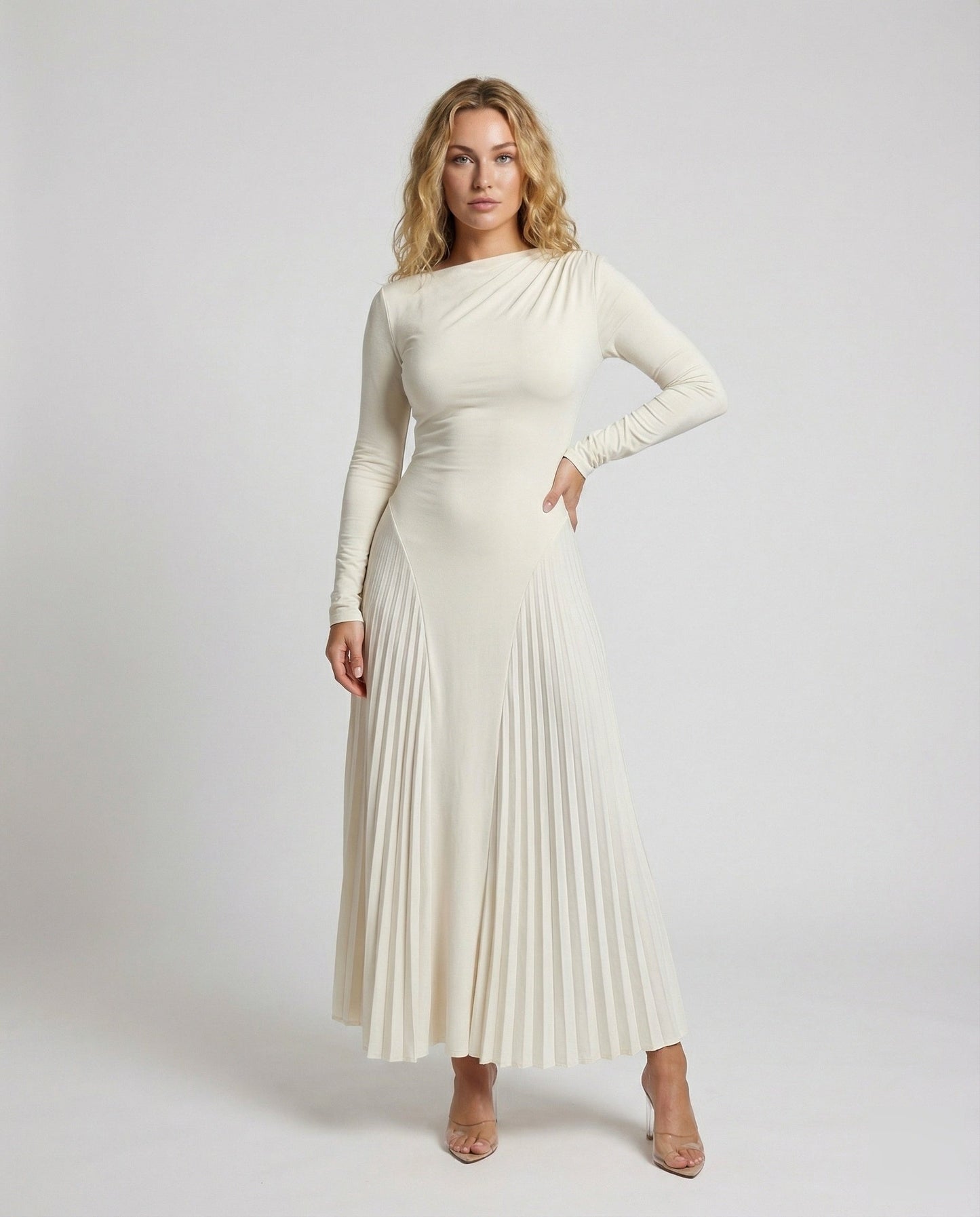 Damen Maxi-Kleid Plissiert Elegant Lang - Eveloria