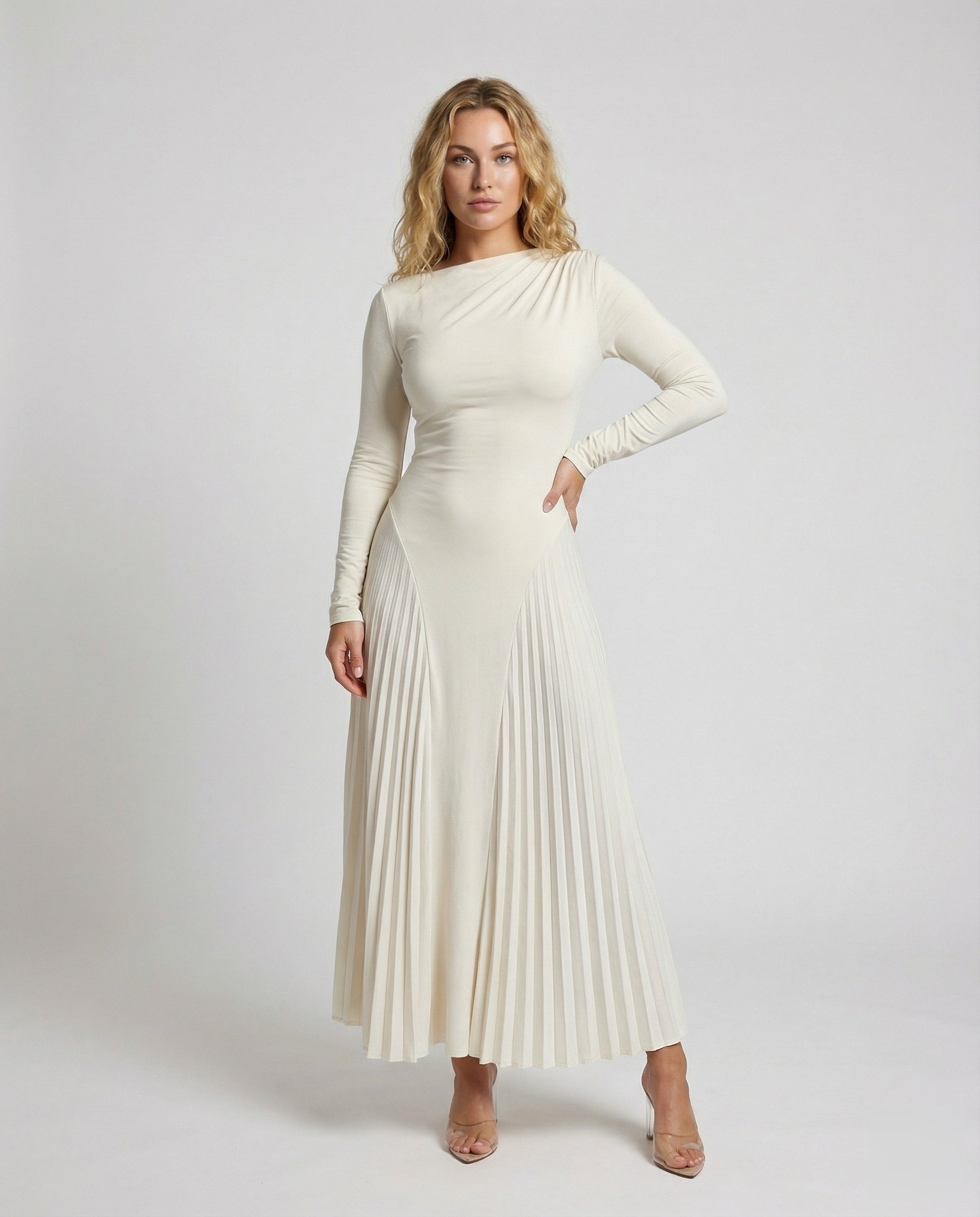 Damen Maxi-Kleid Plissiert Elegant Lang - Eveloria
