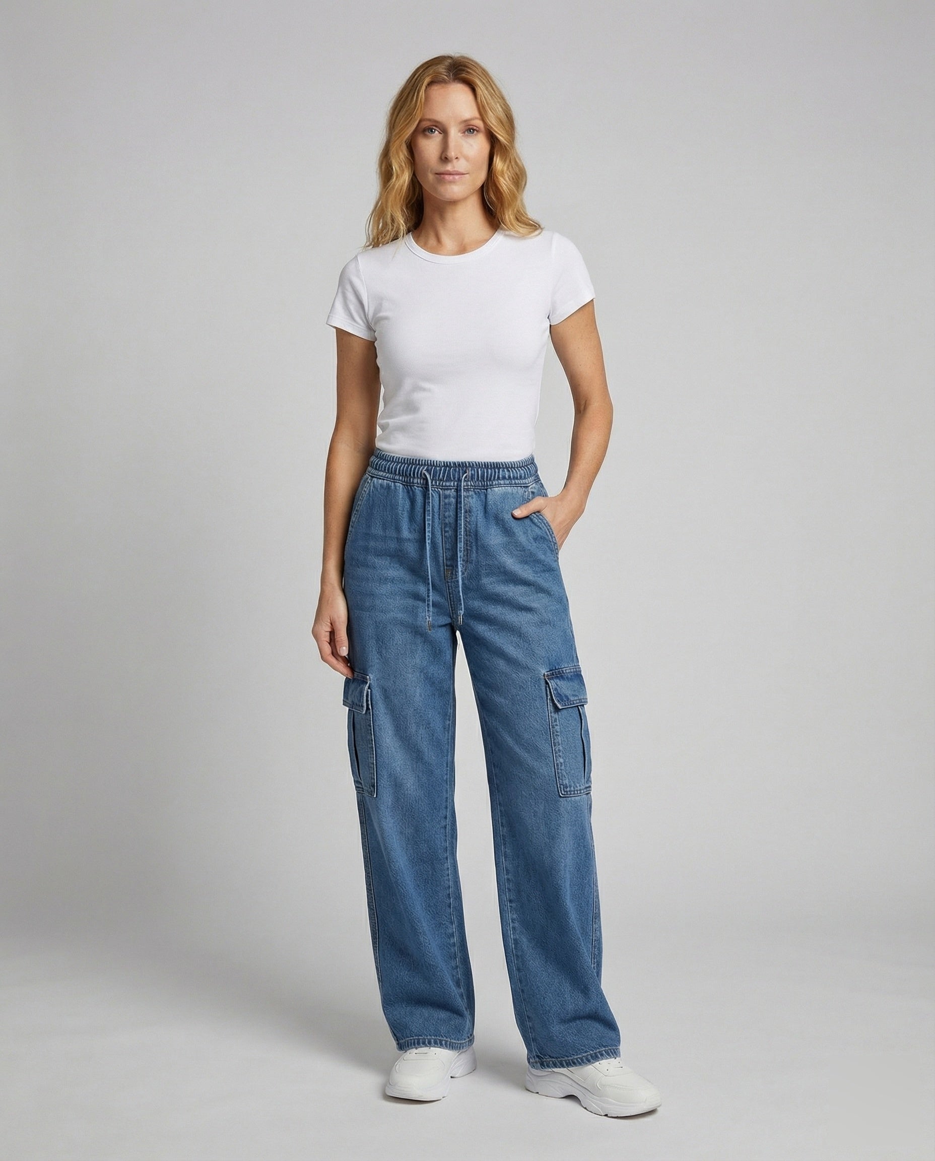 Damen Extraweite Denimhose Baumwolle Bequem Blau - Eveloria