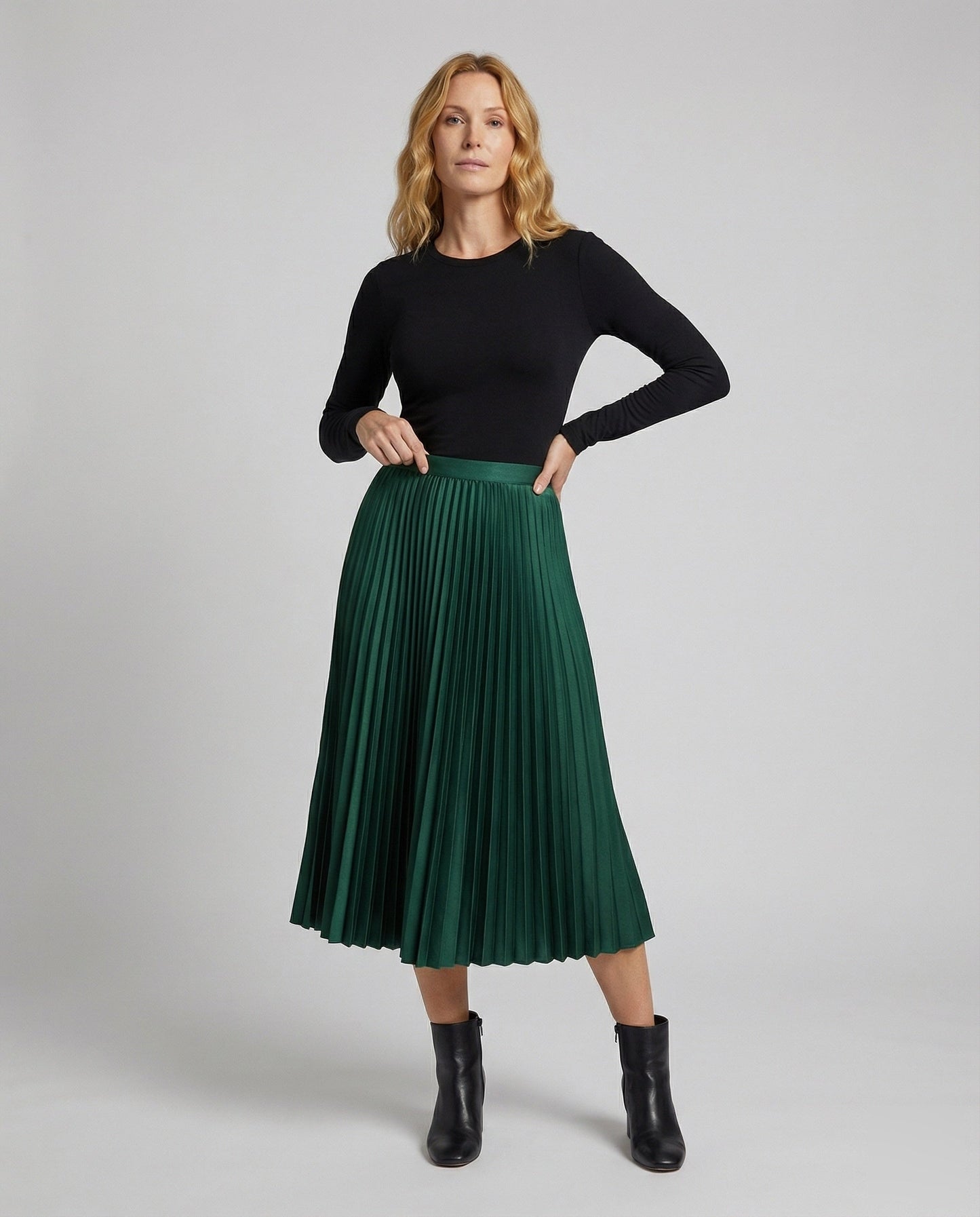 Damen Midirock Satin Plissee - Eveloria