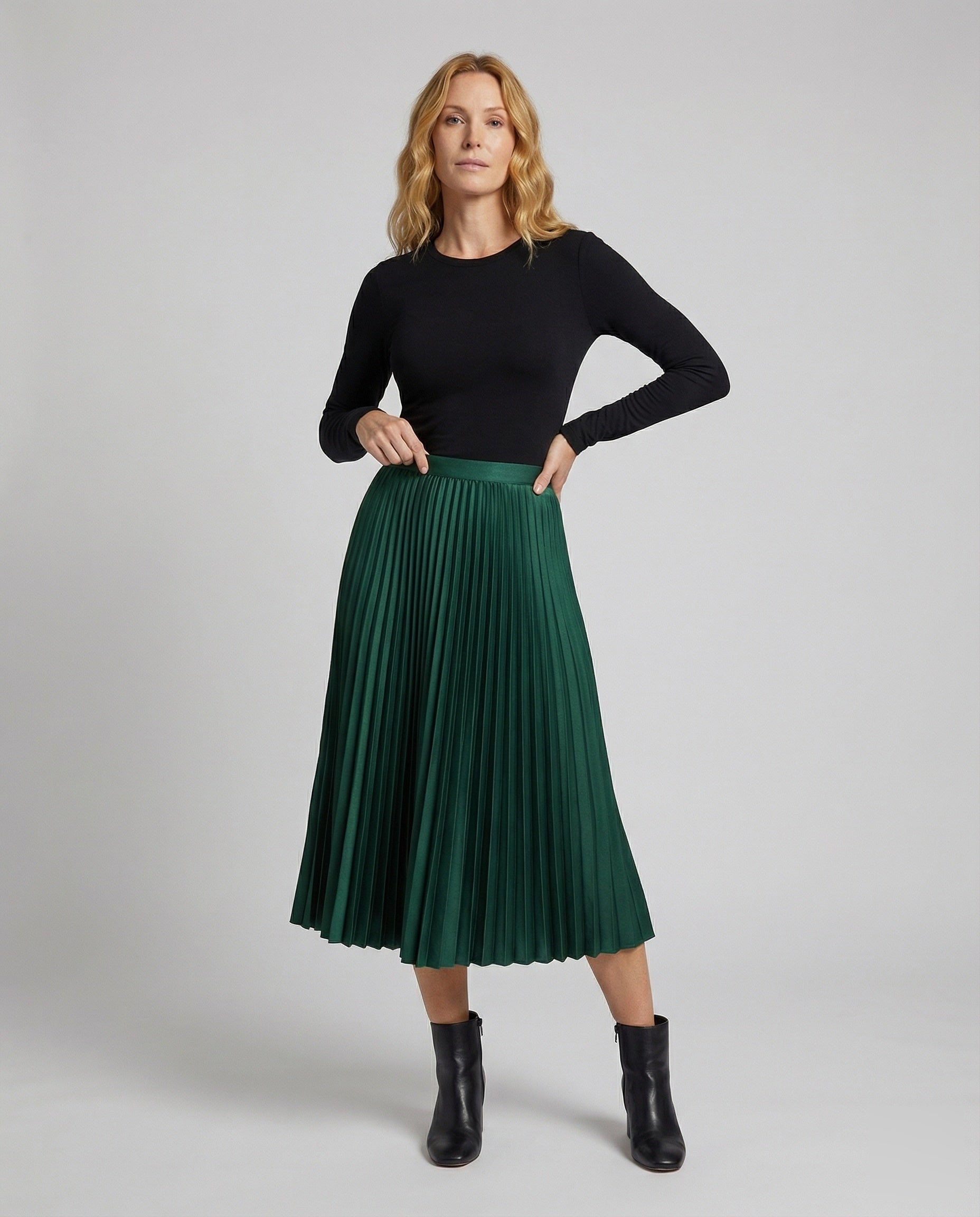 Damen Midirock Satin Plissee - Eveloria