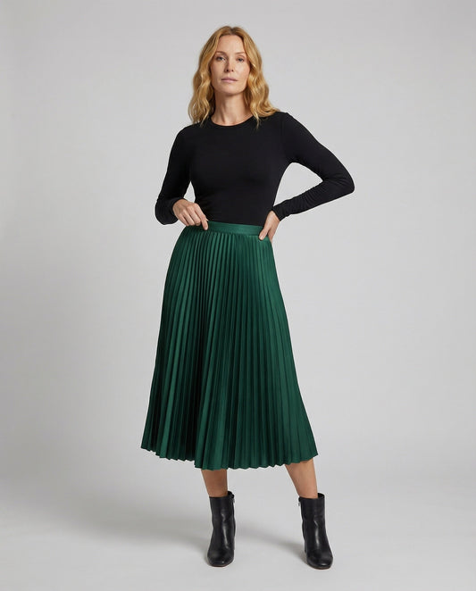 Damen Midirock Satin Plissee - Eveloria