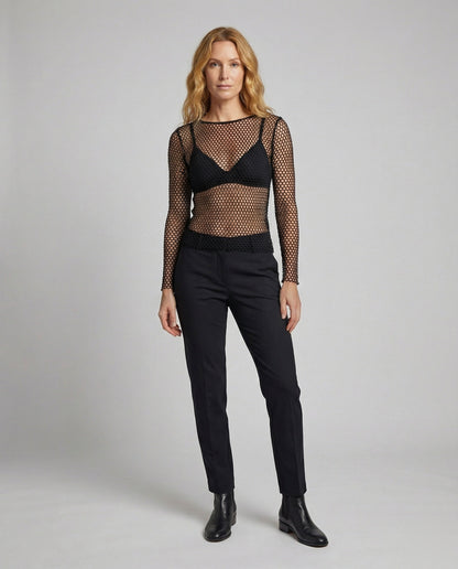 Damen Longsleeve Netzoptik Wabenmuster Schwarz - Eveloria