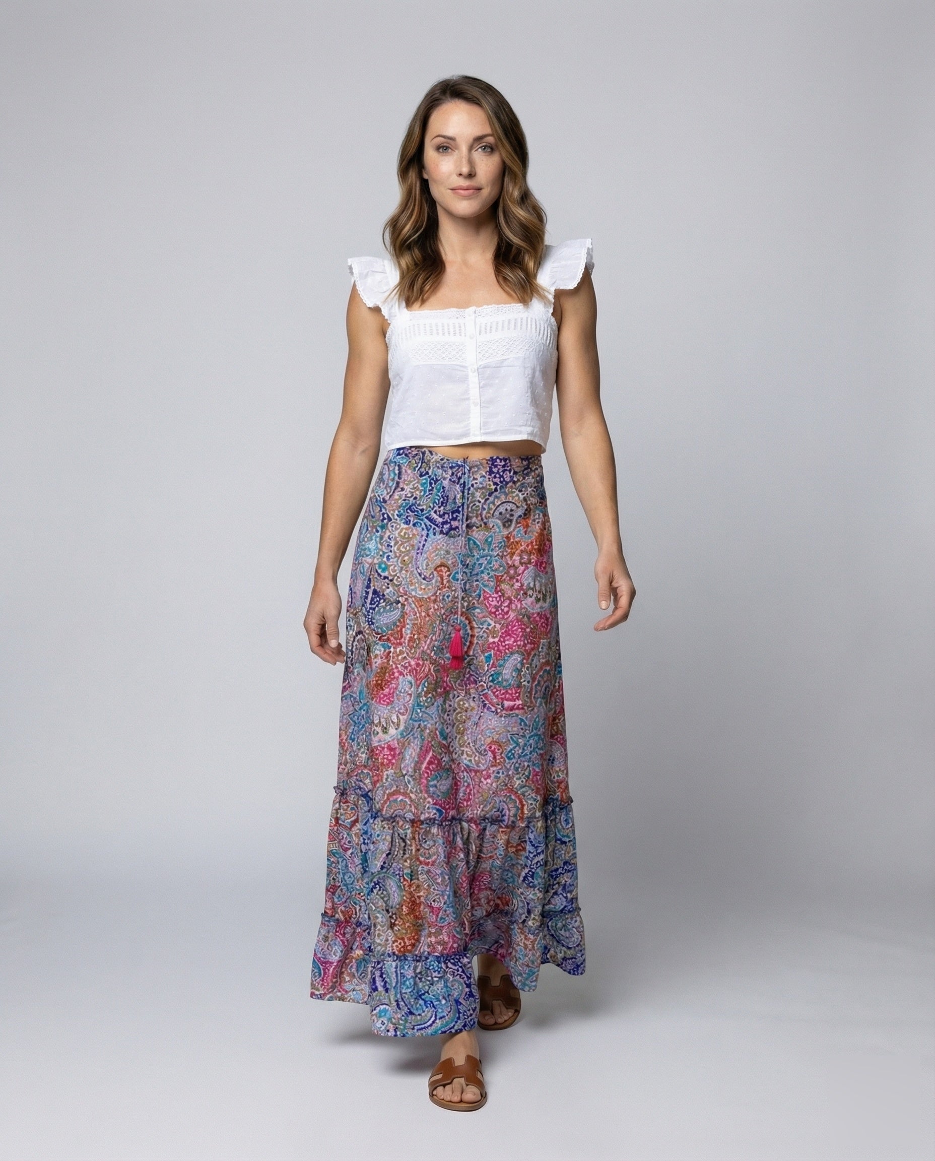 Damen Stufenmaxirock Paisley-Druck Fließend - Eveloria