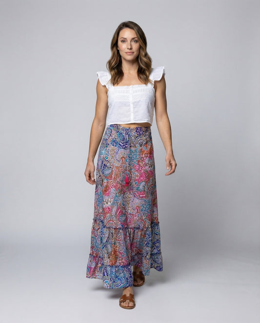 Damen Stufenmaxirock Paisley-Druck Fließend - Eveloria