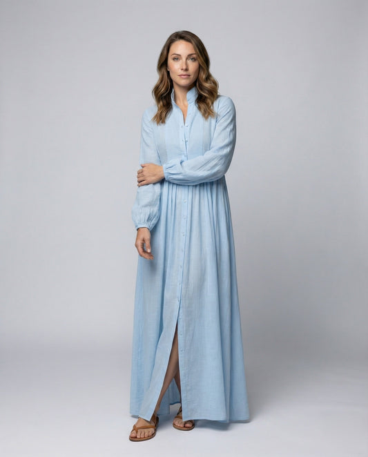 Damen Maxikleid Fließend Stehkragen - Eveloria