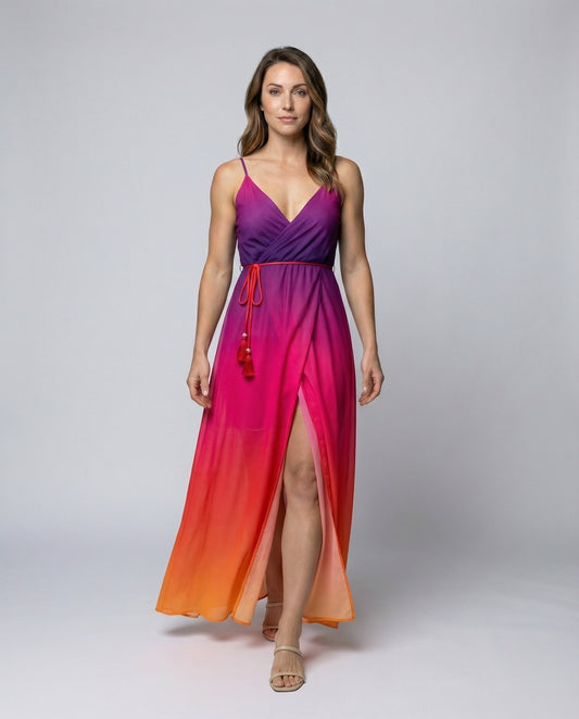 Damen Maxikleid Fließend Ombre Beinschlitz - Eveloria