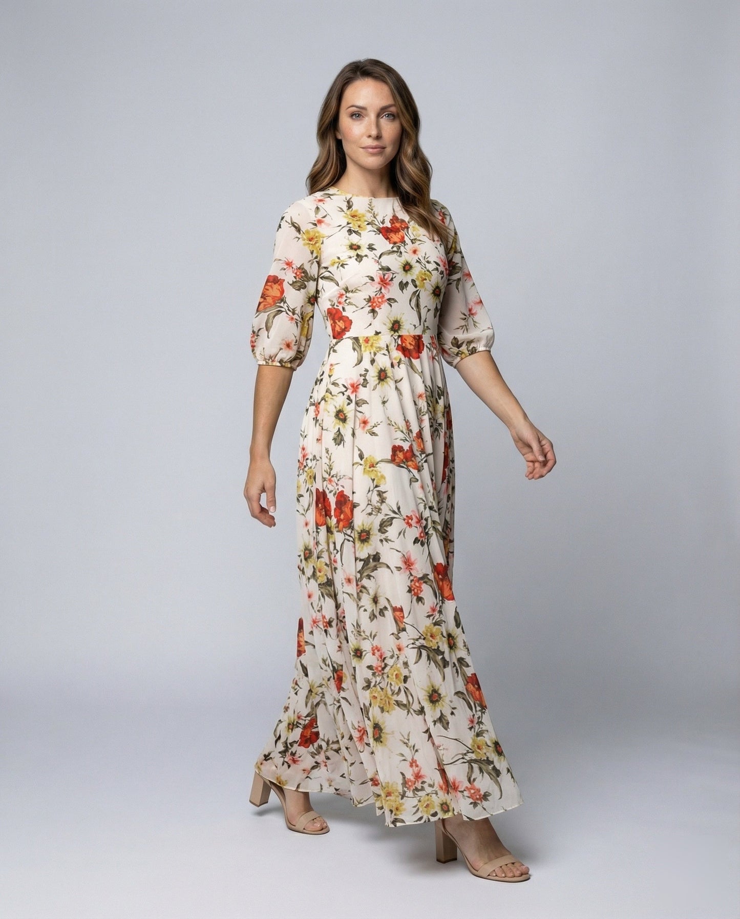 Damen Maxikleid Floral mit Bindegürtel - Eveloria