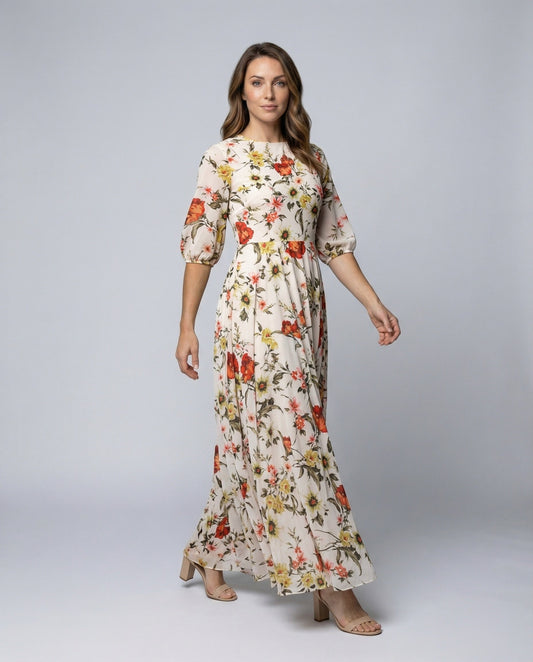 Damen Maxikleid Floral mit Bindegürtel - Eveloria