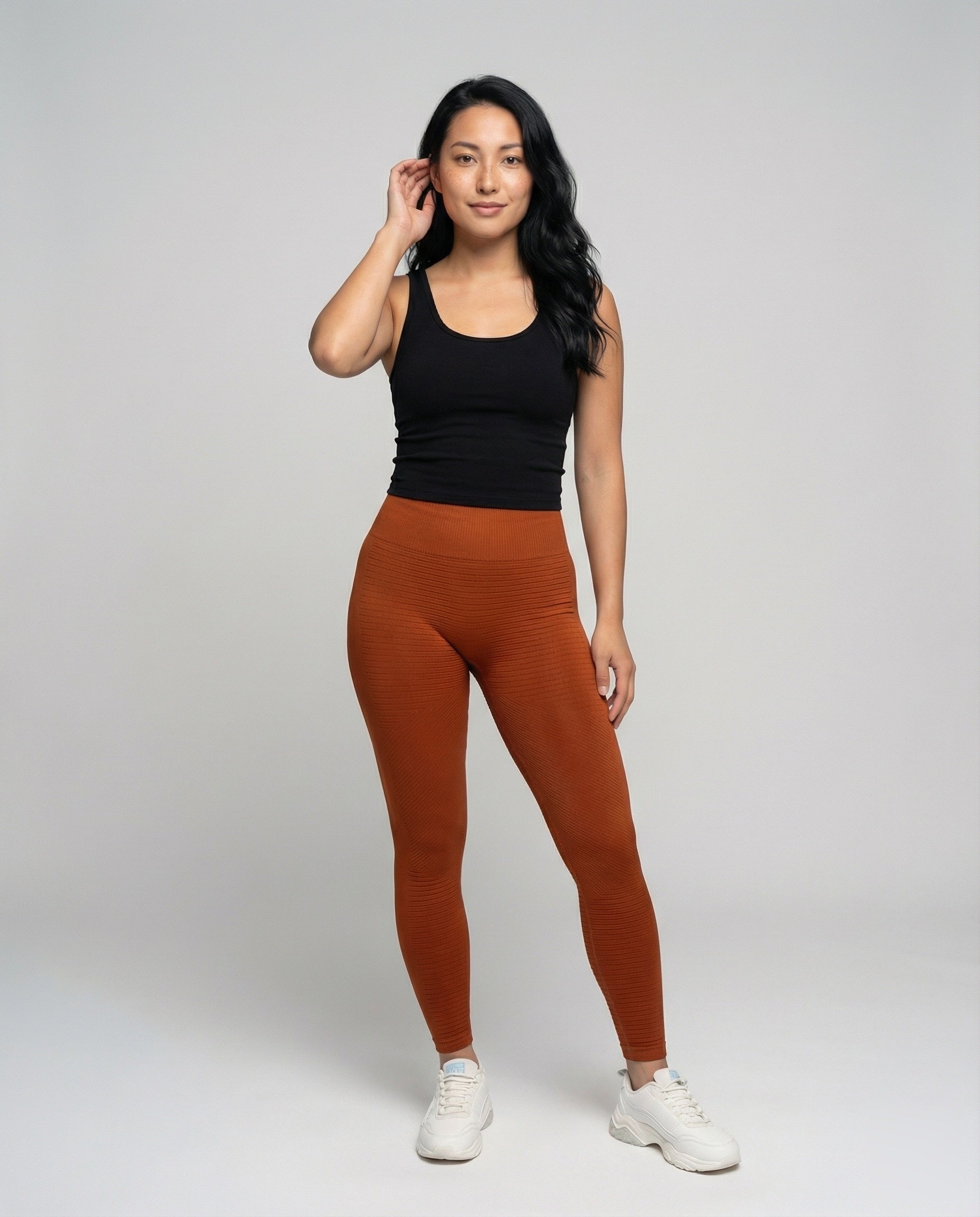 Damen Funktions-Leggings Rippstruktur Schwarz - Eveloria