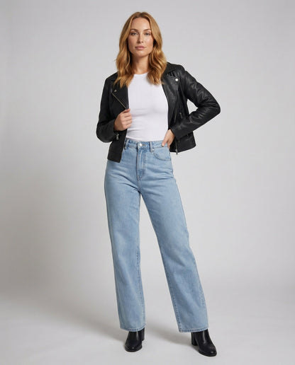 Damen Hochgeschnittene Weite Denimhose - Eveloria