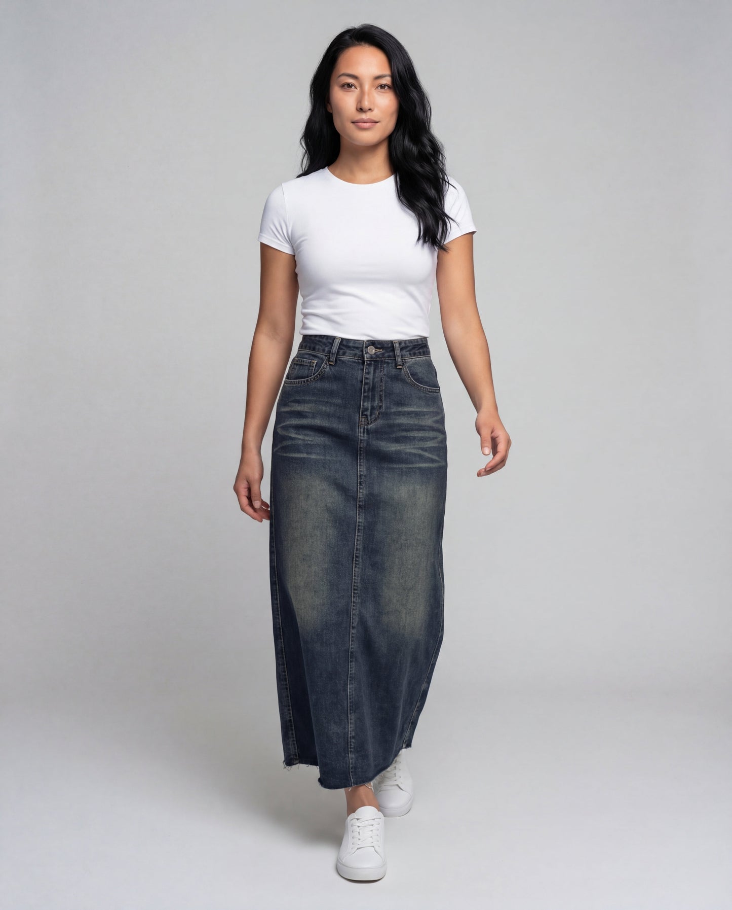 Damen A-Linie Denimrock mit Fransensaum - Eveloria