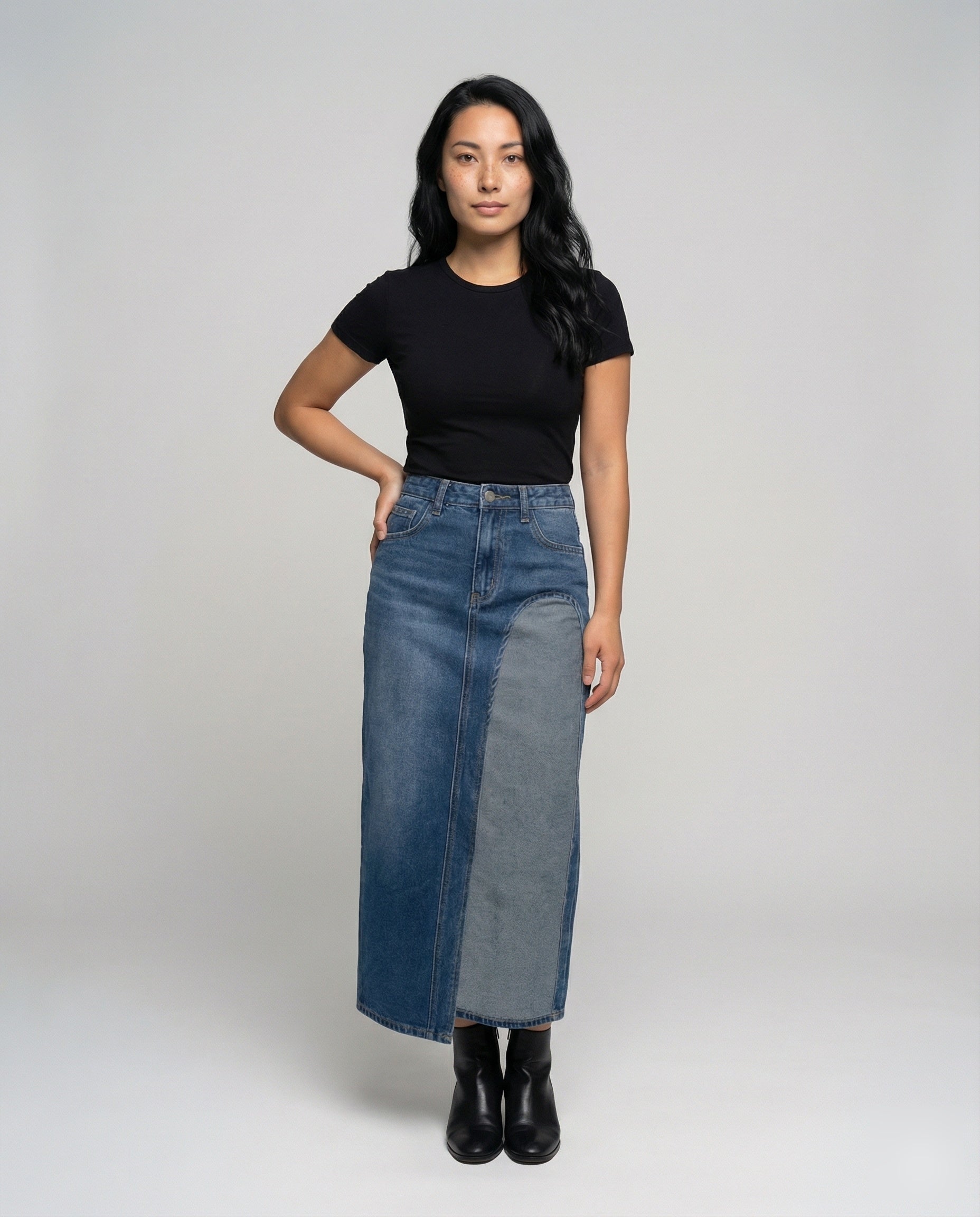 Damen Maxirock Hochgeschnittene Jeans Mit Seiteneinsatz - Eveloria