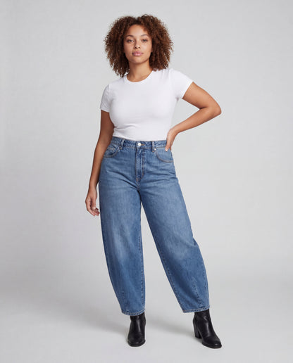 Damen Hochtaillierte Balloon-Jeans Kniepasse - Eveloria