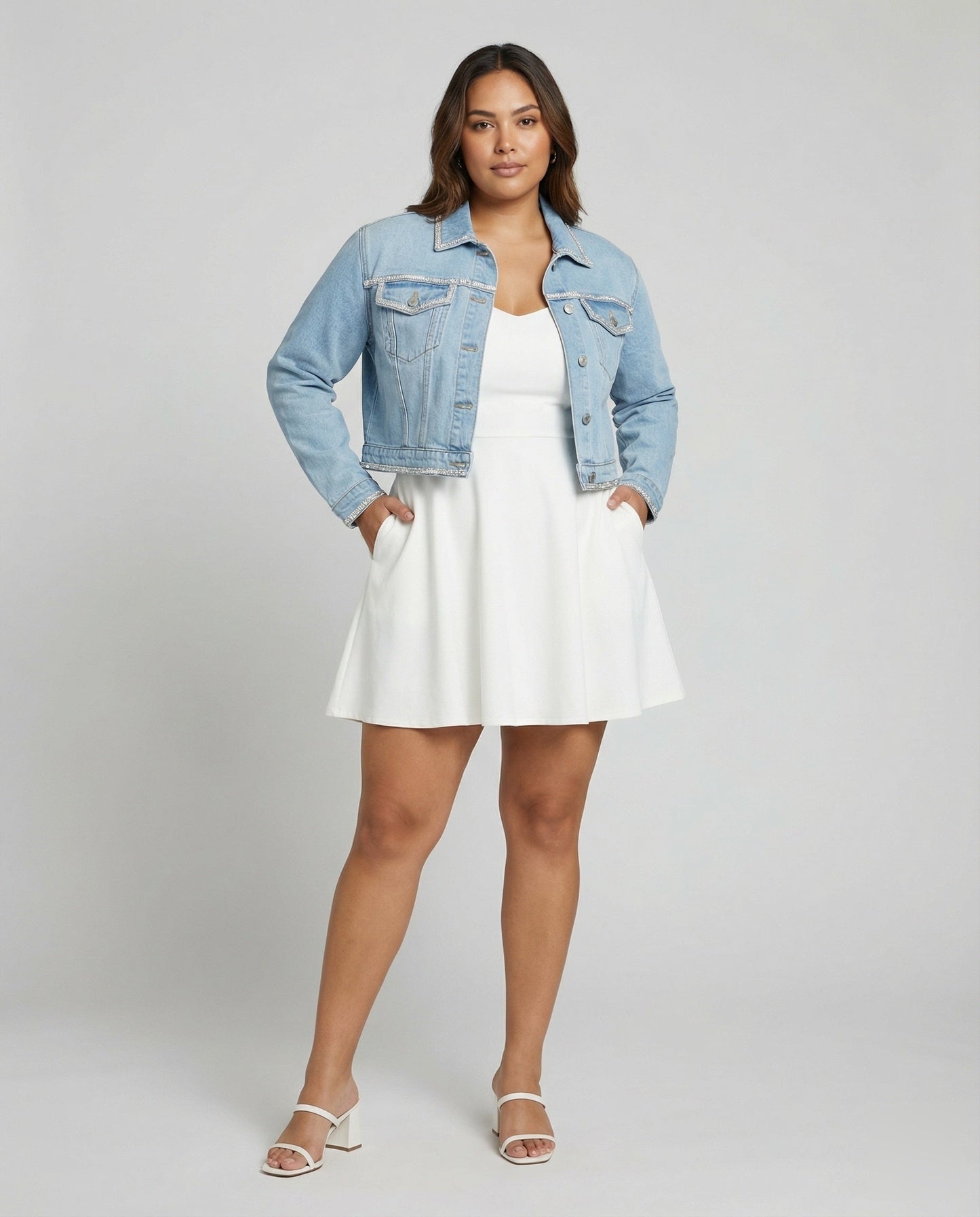 Damen Jeansblazer Kurz Offene Saumkanten - Eveloria