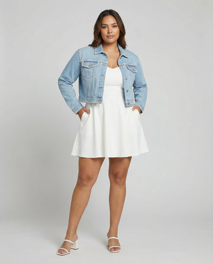 Damen Jeansblazer Kurz Offene Saumkanten - Eveloria