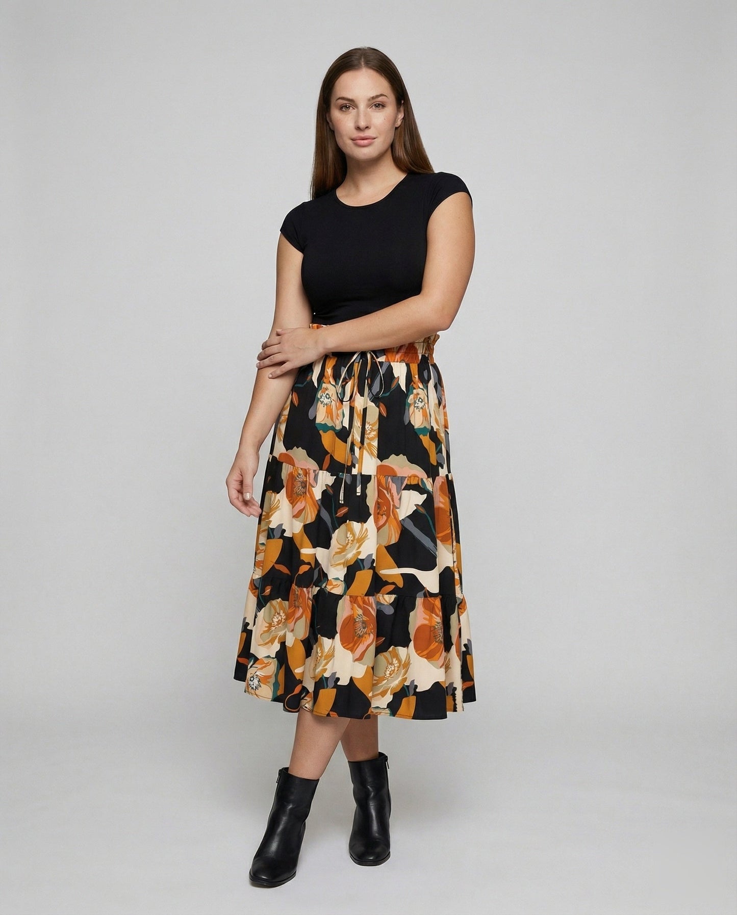 Damen Stufenrock Paperbag-Taille Lang - Eveloria