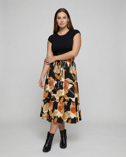 Damen Stufenrock Paperbag-Taille Lang - Eveloria